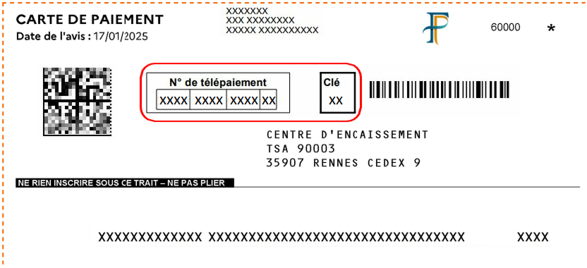 Exemple de carte de paiement – Paiement ou consignation d'une Amende Forfaitaire Délictuelle