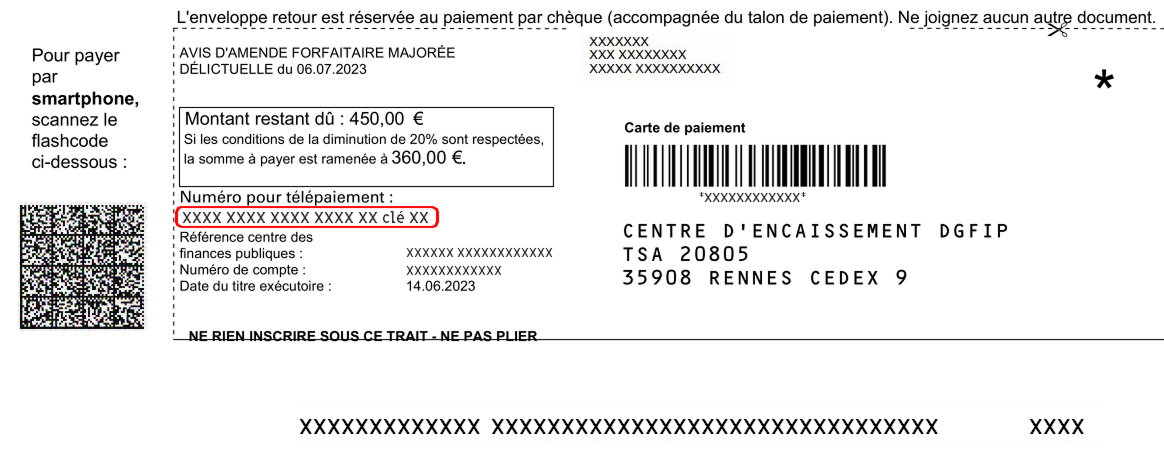 Exemple de carte de paiement – Paiement ou consignation d'une Amende Forfaitaire Majorée Délictuelle