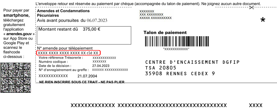Exemple de carte de paiement – Paiement d'Amendes et Condamnations Pécuniaires avant poursuites