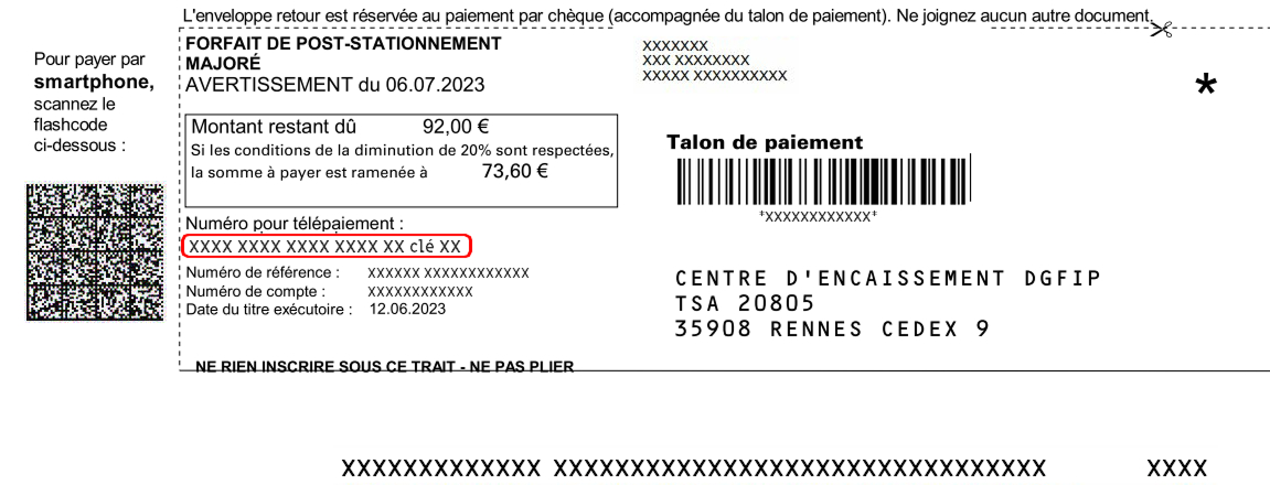 Exemple de carte de paiement – Paiement ou consignation d'un Forfait de Post-Stationnement Majoré